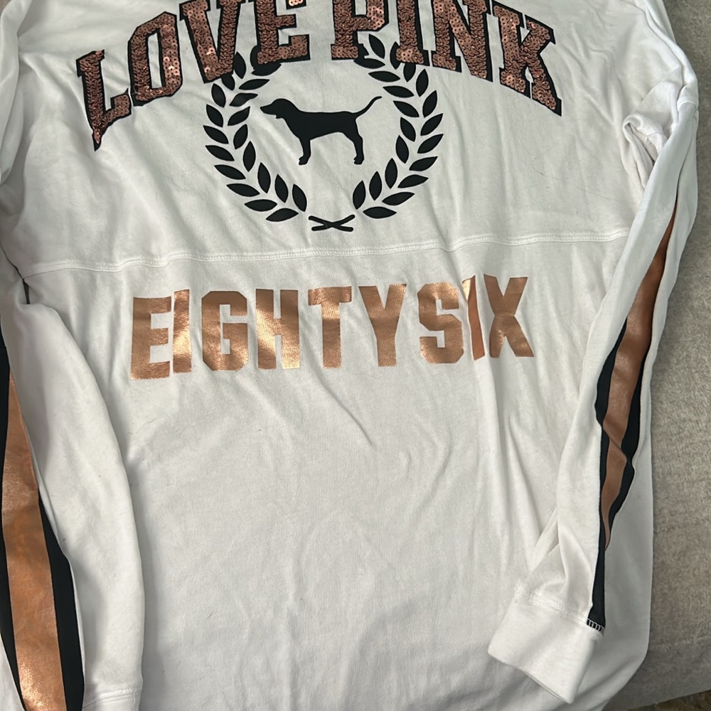 PINK Victoria's Secret White Long Sleeve bling tee